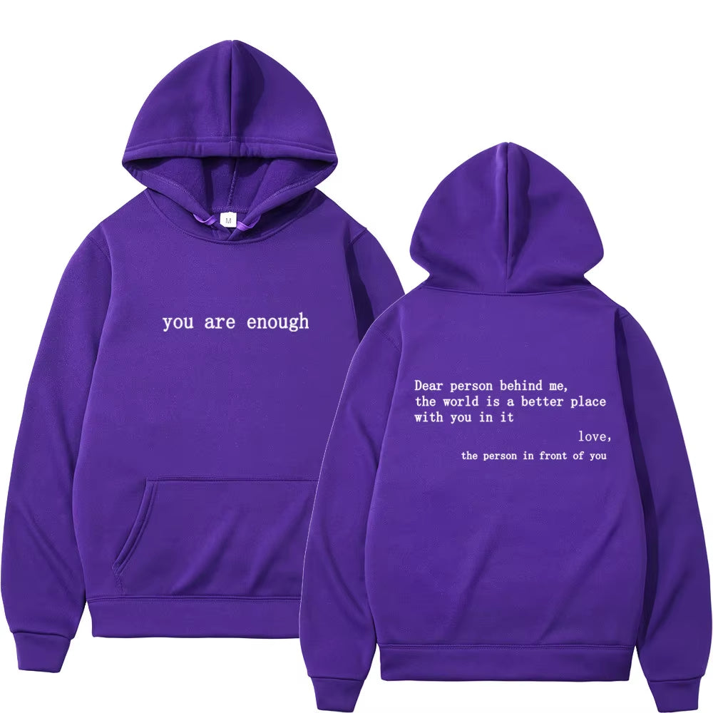 Dear Person behind Me Mens Hoodie with Kangaroo Pocket Pullover Vintage Women Hoodie with Words on Back Unisex Trendy Hoodies