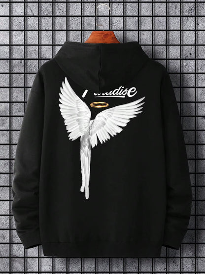 Paradise Angel Wings Pattern Mens Hoodie Fashion New Clothing Pocket All-Match Streetwear Casual Comfortable Hoody for Male