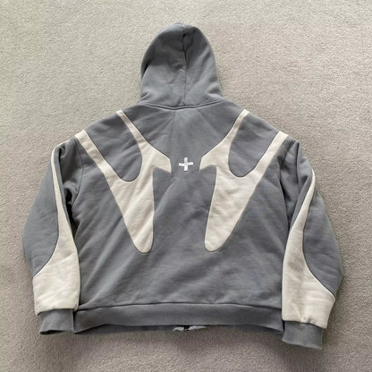 Retro Patchwork Hoodie Y2K Clothes Mens Womens Harajuku Hip Hop Gothic Oversized Hoodie Sweatshirt Fashion Casual Zip Jacket