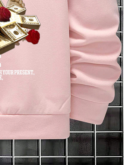 Manfinity EMRG Men Slogan & Sculpture Print Drop Shoulder Drawstring Hoodie, Pink Hoodie, Men Hoodie, Graphic Hoodie
