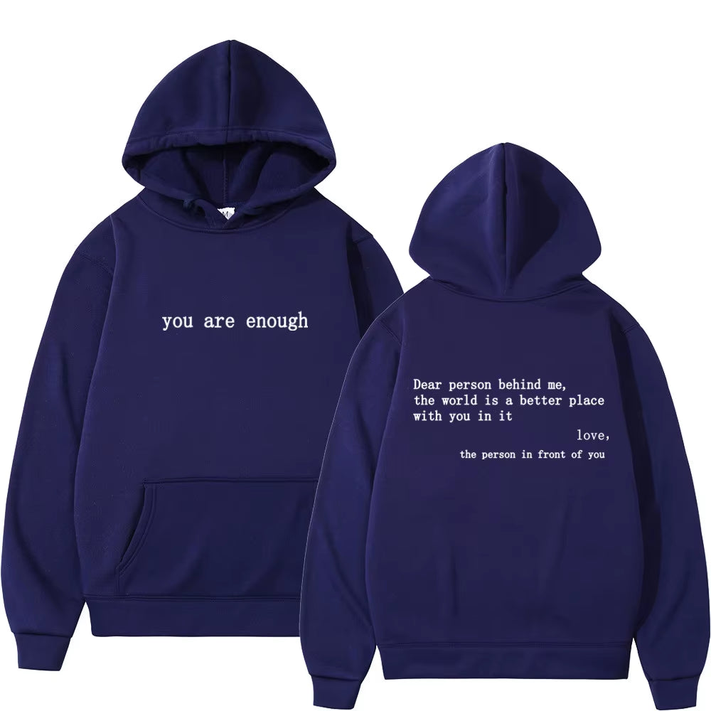 Dear Person behind Me Mens Hoodie with Kangaroo Pocket Pullover Vintage Women Hoodie with Words on Back Unisex Trendy Hoodies