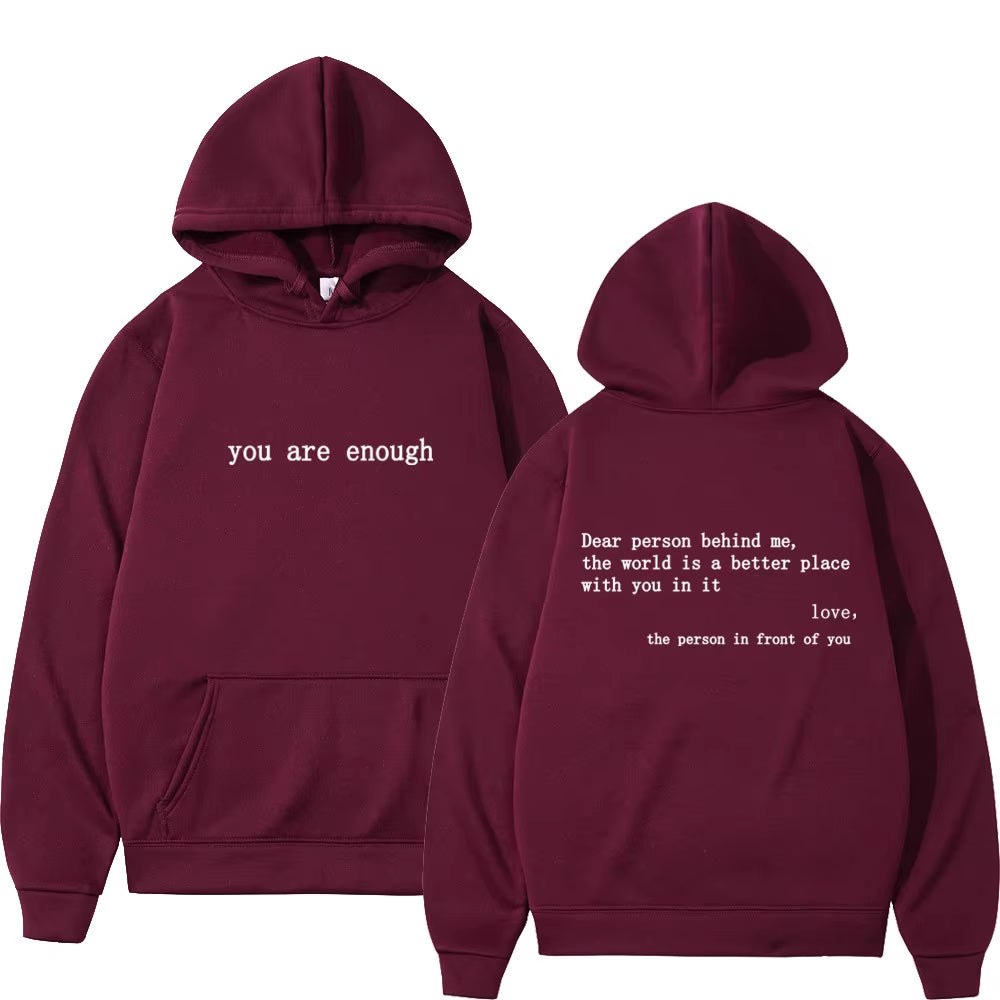 Dear Person behind Me Mens Hoodie with Kangaroo Pocket Pullover Vintage Women Hoodie with Words on Back Unisex Trendy Hoodies