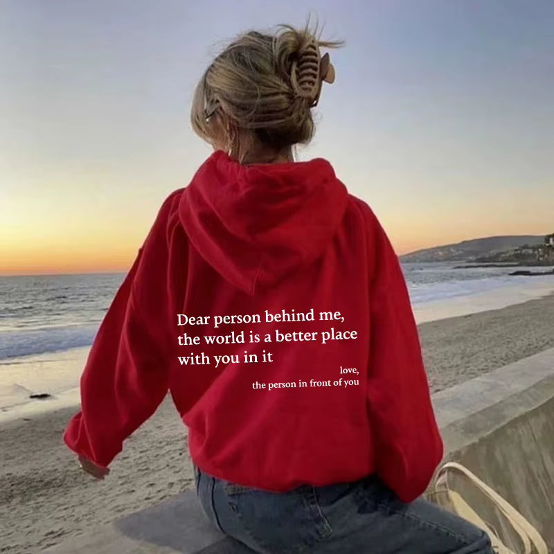 Dear Person behind Me Mens Hoodie with Kangaroo Pocket Pullover Vintage Women Hoodie with Words on Back Unisex Trendy Hoodies