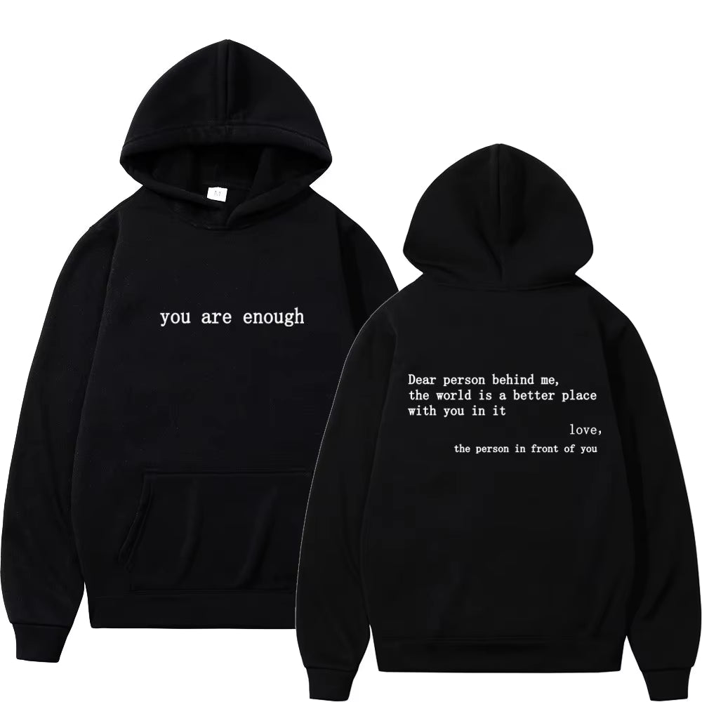 Dear Person behind Me Mens Hoodie with Kangaroo Pocket Pullover Vintage Women Hoodie with Words on Back Unisex Trendy Hoodies