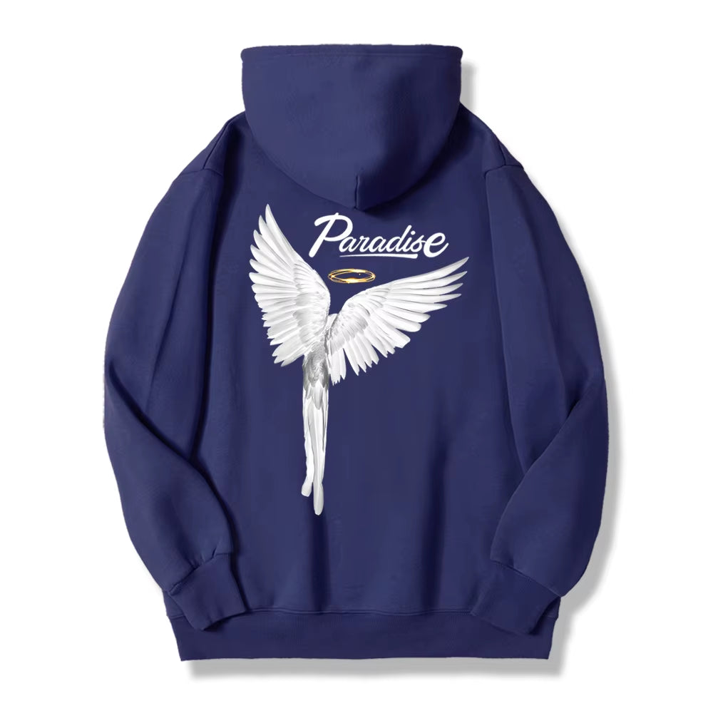 Paradise Angel Wings Pattern Mens Hoodie Fashion New Clothing Pocket All-Match Streetwear Casual Comfortable Hoody for Male