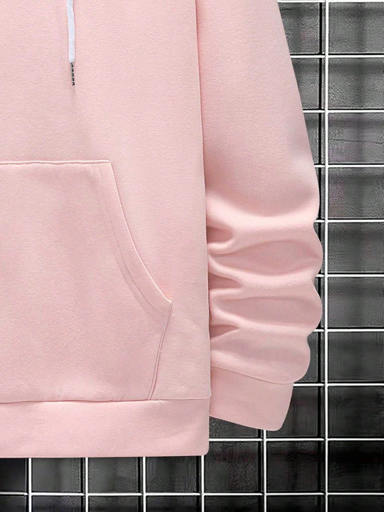 Manfinity EMRG Men Slogan & Sculpture Print Drop Shoulder Drawstring Hoodie, Pink Hoodie, Men Hoodie, Graphic Hoodie