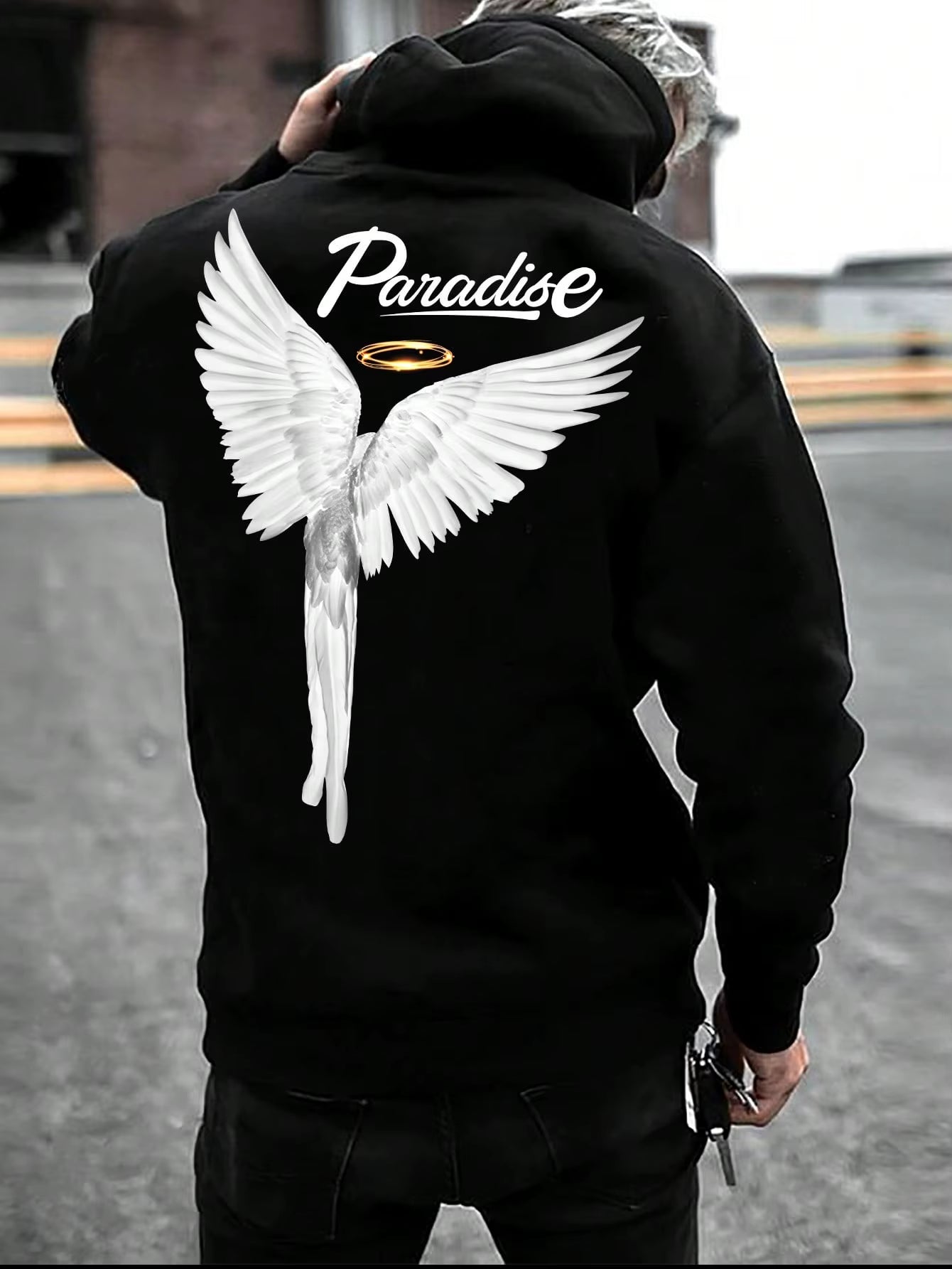 Paradise Angel Wings Pattern Mens Hoodie Fashion New Clothing Pocket All-Match Streetwear Casual Comfortable Hoody for Male