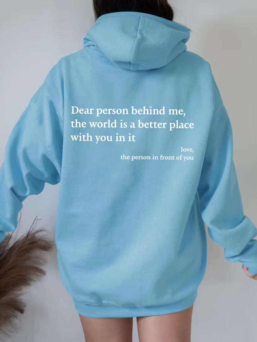 Dear Person behind Me Mens Hoodie with Kangaroo Pocket Pullover Vintage Women Hoodie with Words on Back Unisex Trendy Hoodies