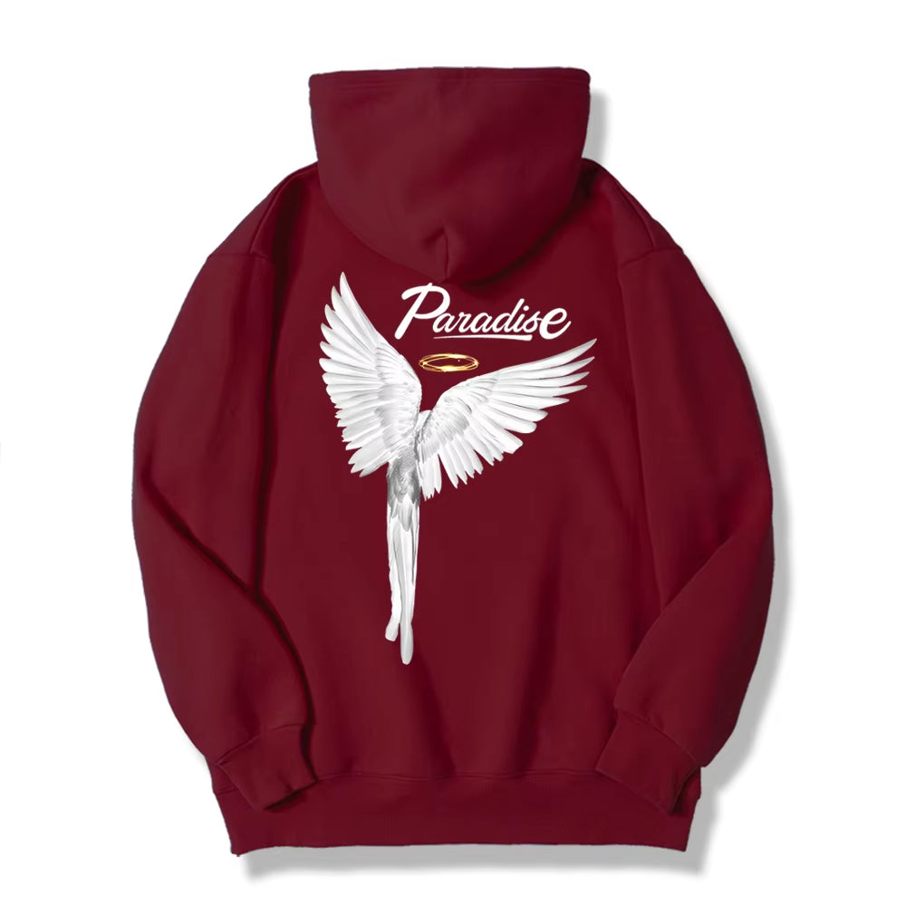 Paradise Angel Wings Pattern Mens Hoodie Fashion New Clothing Pocket All-Match Streetwear Casual Comfortable Hoody for Male
