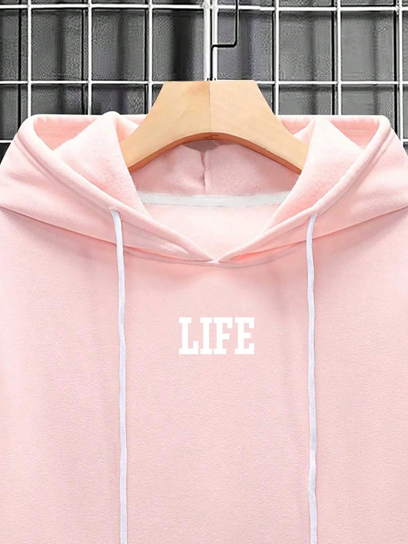 Manfinity EMRG Men Slogan & Sculpture Print Drop Shoulder Drawstring Hoodie, Pink Hoodie, Men Hoodie, Graphic Hoodie