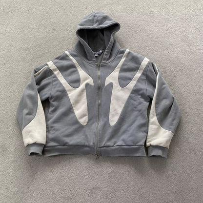 Retro Patchwork Hoodie Y2K Clothes Mens Womens Harajuku Hip Hop Gothic Oversized Hoodie Sweatshirt Fashion Casual Zip Jacket