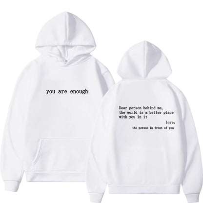 Dear Person behind Me Mens Hoodie with Kangaroo Pocket Pullover Vintage Women Hoodie with Words on Back Unisex Trendy Hoodies