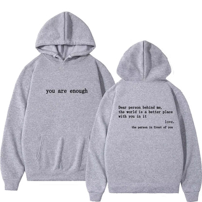 Dear Person behind Me Mens Hoodie with Kangaroo Pocket Pullover Vintage Women Hoodie with Words on Back Unisex Trendy Hoodies