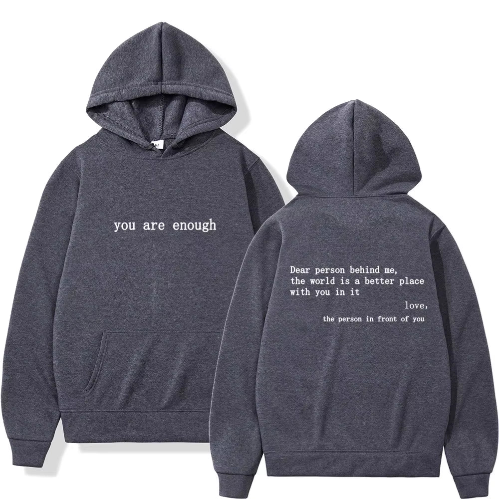 Dear Person behind Me Mens Hoodie with Kangaroo Pocket Pullover Vintage Women Hoodie with Words on Back Unisex Trendy Hoodies