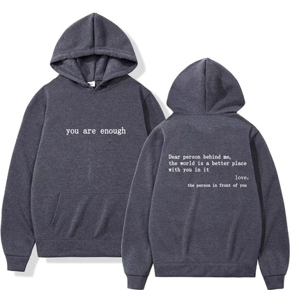 Dear Person behind Me Mens Hoodie with Kangaroo Pocket Pullover Vintage Women Hoodie with Words on Back Unisex Trendy Hoodies