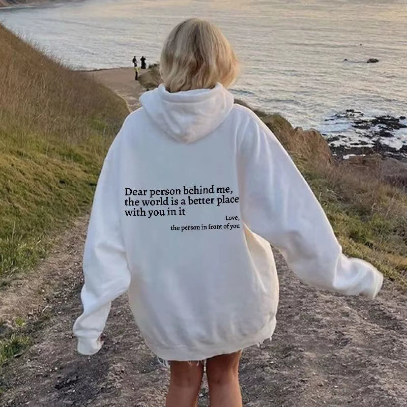 Dear Person behind Me Mens Hoodie with Kangaroo Pocket Pullover Vintage Women Hoodie with Words on Back Unisex Trendy Hoodies