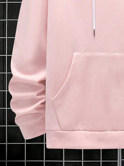 Manfinity EMRG Men Slogan & Sculpture Print Drop Shoulder Drawstring Hoodie, Pink Hoodie, Men Hoodie, Graphic Hoodie