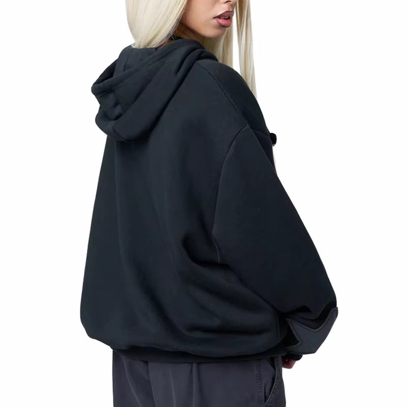 Women Autumn Casual Hooded Coat Cyber Grunge Star Print Zip up Drawstring Hoodie Vintage Long Sleeve Baggy Sweatshirt Streetwear