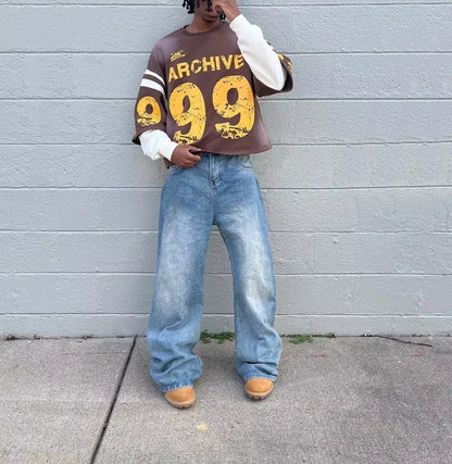 Y2K Men Women Retro Harajuku Punk Casual Splicing Sweatshirt New Fashion Street Design Fake Two Piece Hip Hop Loose Long Sleeves