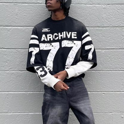 Y2K Men Women Retro Harajuku Punk Casual Splicing Sweatshirt New Fashion Street Design Fake Two Piece Hip Hop Loose Long Sleeves