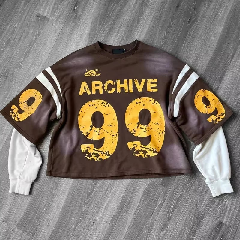 Y2K Men Women Retro Harajuku Punk Casual Splicing Sweatshirt New Fashion Street Design Fake Two Piece Hip Hop Loose Long Sleeves